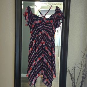 Navy asymmetrical/floral print dress